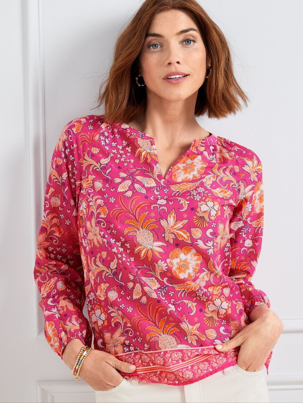 Talbots Whimsical Floral Lightweight Long Sleeve Top